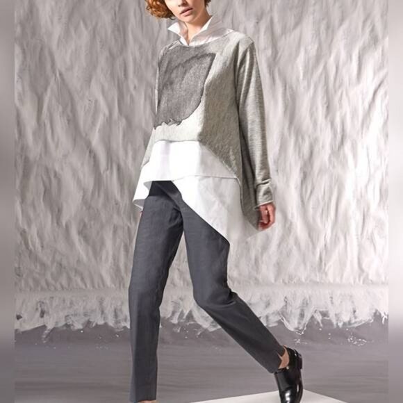 Crea Concept AW/17 Marled-Grey Watercolour Sharkbite-Hem Sweater